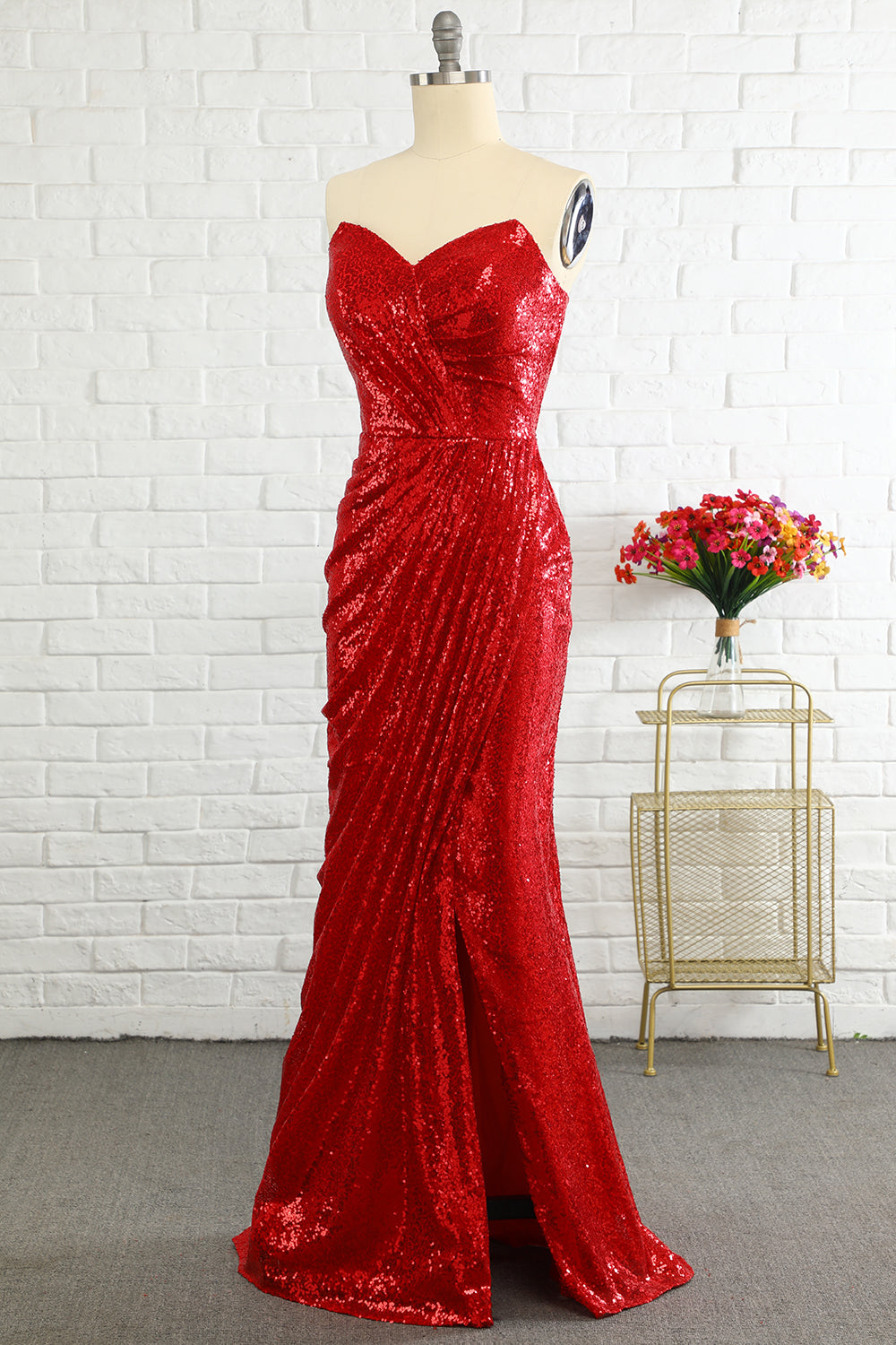 Fourreau Sweetheart Red Sequins Robe de bal avec paillettes