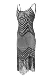 Bodycon Noir Argent Paillettes 1920s Robe