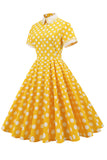 Robe à pois jaunes printemps 1950