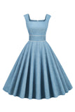 Robe jaune à col carré des années 1950