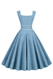 Robe jaune à col carré des années 1950