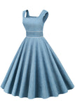 Robe jaune à col carré des années 1950