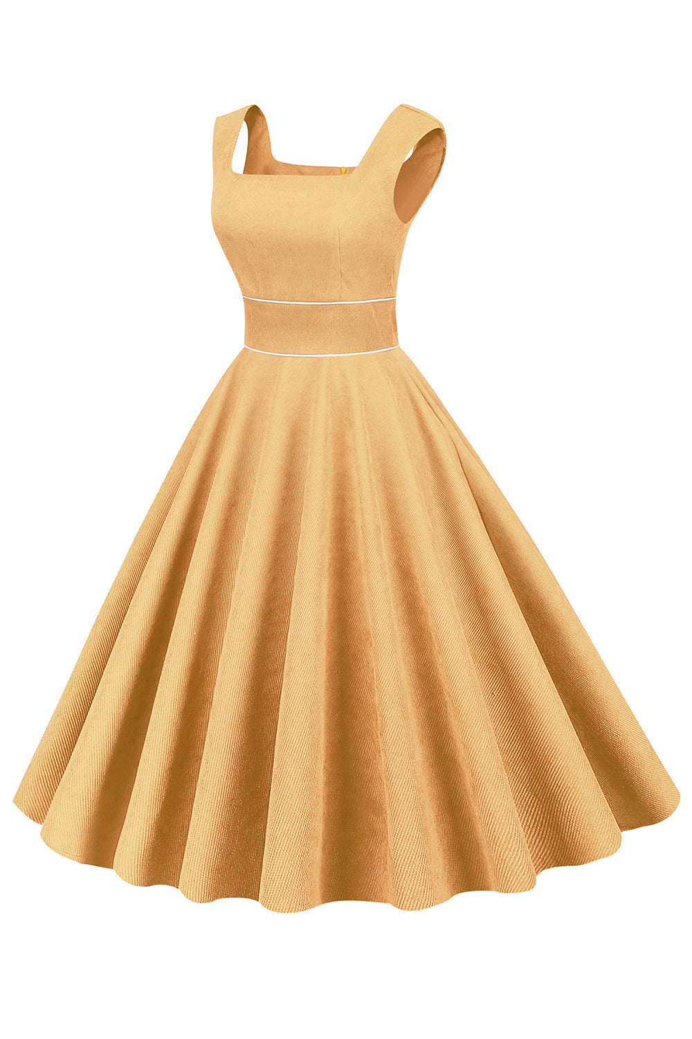 Robe jaune à col carré des années 1950