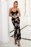 Gaine Spaghetti Straps Noir Longue Robe de Bal avec Fente