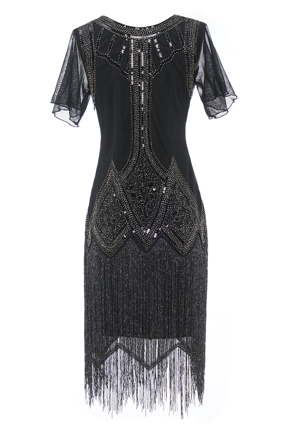Luxueuse robe à franges perlées à paillettes des années 1920