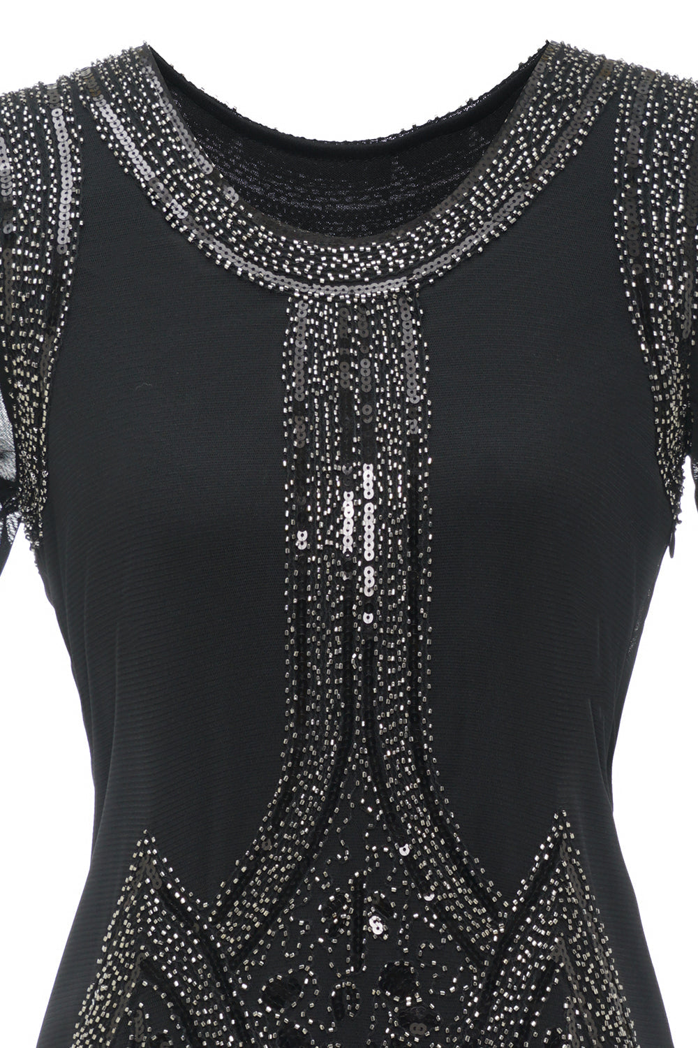 Luxueuse robe à franges perlées à paillettes des années 1920