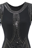 Luxueuse robe à franges perlées à paillettes des années 1920
