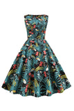 Feuilles vertes Imprimée Vintage 1950s Robe