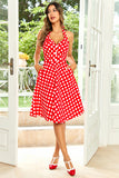 Hepburn Style Halter Neck Red Button Polka Dots 1950s Robe
