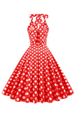 Red Button Polka Dots 1950s Pin Up Robe
