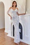 Glitter Mermaid White Sequins Robe de bal