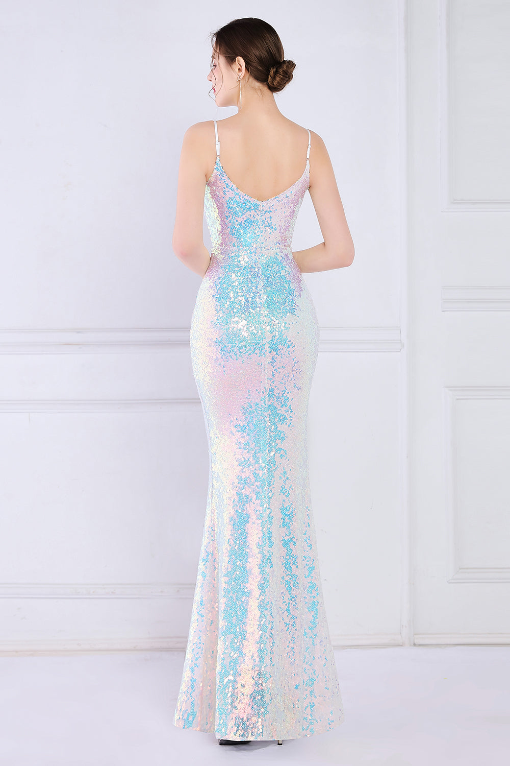 Dazzle Light White Seuiqned Mermaid Prom Robe de bal