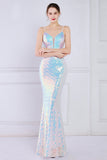 Dazzle Light White Seuiqned Mermaid Prom Robe de bal