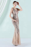 Robe de soirée sirène à col en V profond blanc