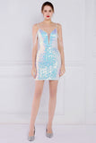 Lumière éblouissante Blanche Mini Bodycon Robe de cocktail à paillettes