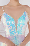 Lumière éblouissante Blanche Mini Bodycon Robe de cocktail à paillettes