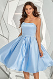 Robe de retour sans bretelles bleu ciel