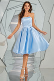 Robe de retour sans bretelles bleu ciel