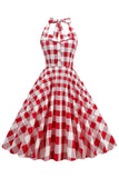 Robe balançoire Rouge Plaid Halter des années 1950