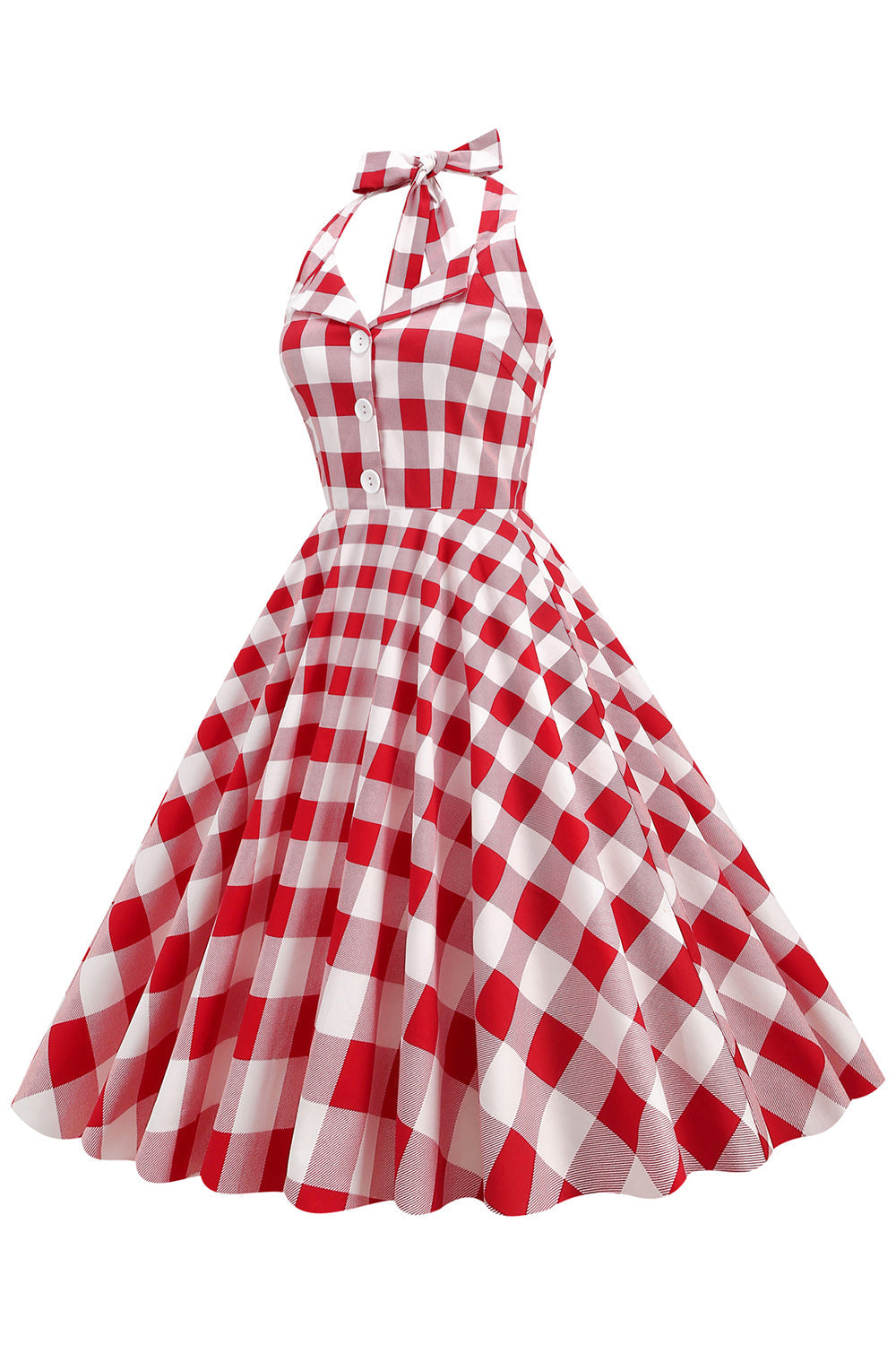 Robe balançoire Rouge Plaid Halter des années 1950