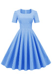 Rayures Manches Courtes 50s Swing Robe
