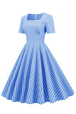 Rayures Manches Courtes 50s Swing Robe