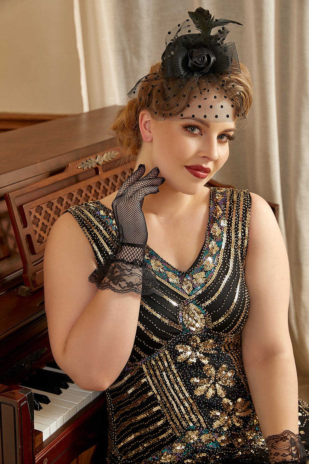 Épingles à cheveux et gants noirs Ensembles d’accessoires des années 20