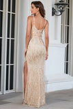 Champagne Spaghetti Straps Prom Robe de bal avec fente