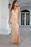 Champagne Spaghetti Straps Prom Robe de bal avec fente