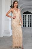 Champagne Spaghetti Straps Prom Robe de bal avec fente