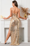 Sirène à paillettes dorées Spaghetti Straps Robe de soirée