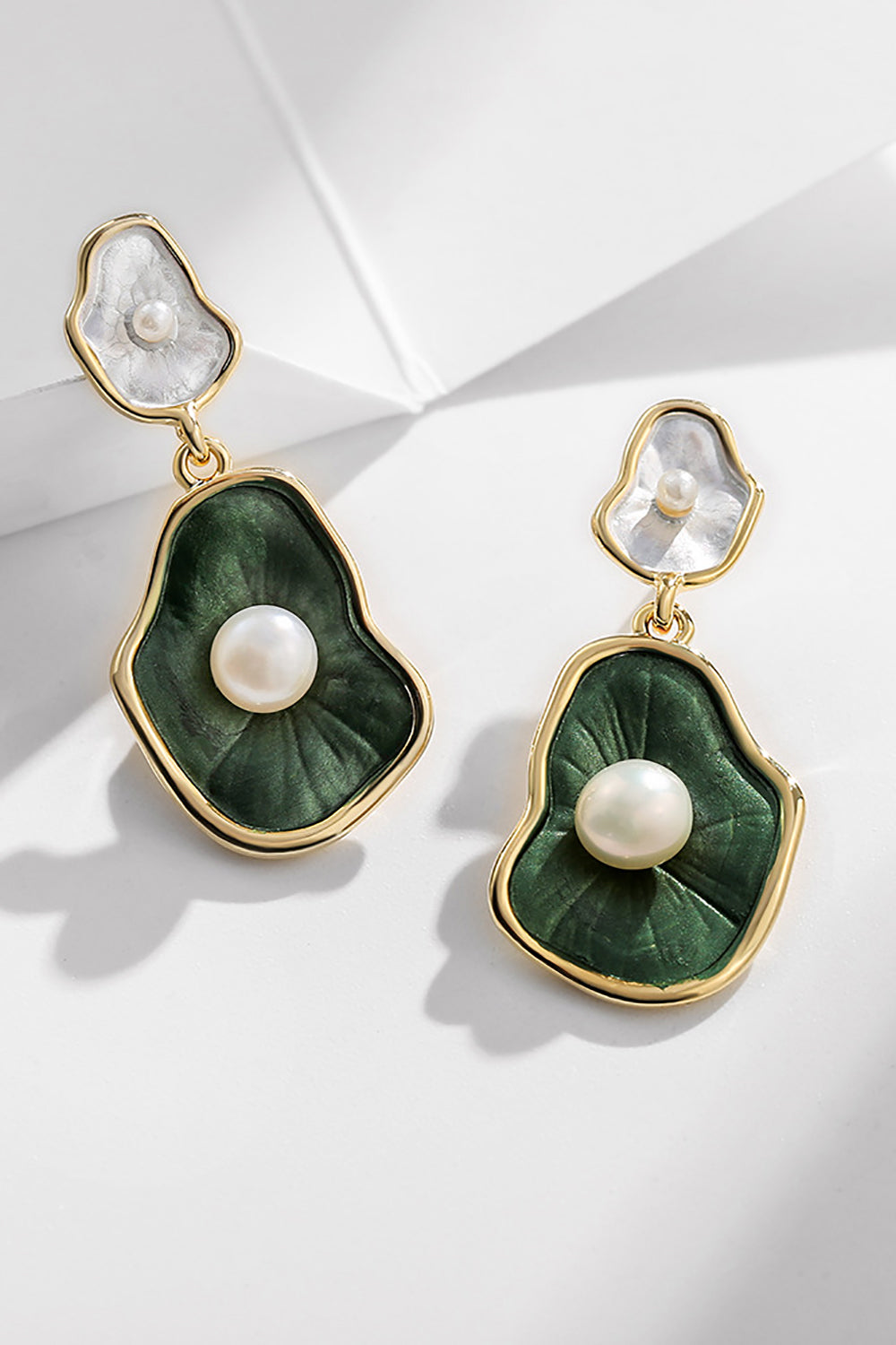 Boucles d’oreilles Green Lotus Leaf Pearl