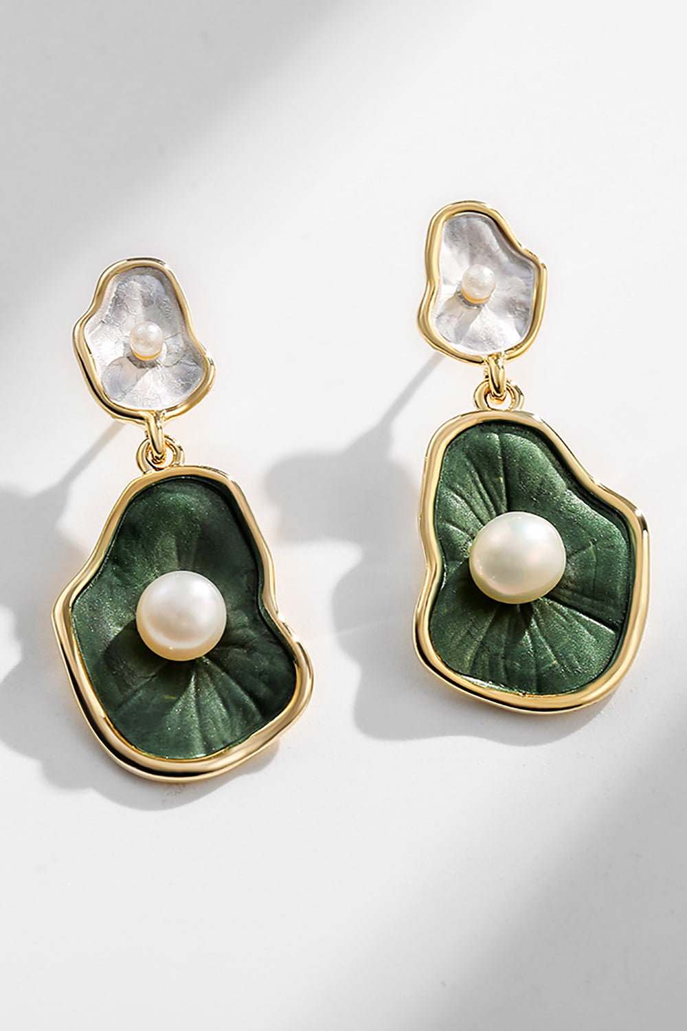 Boucles d’oreilles Green Lotus Leaf Pearl