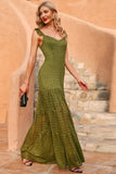 Robe longue d'été en dentelle vert armée