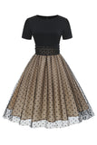 Robe Noire Polka Dots Vintage années 50