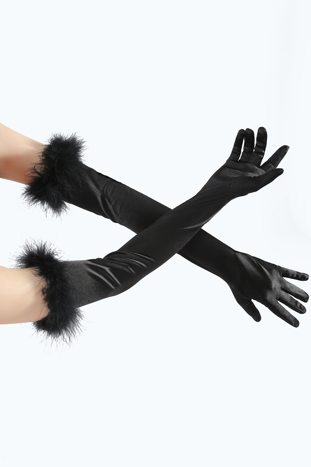 Gants de fête Gatsby noirs avec plumes