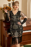 Noir Golden Perles Sequins 1920s Plus Size Robe