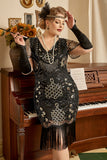 Noir Golden Perles Sequins 1920s Plus Size Robe