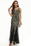 Feuilles Paillettes Tulle Longue Robe Formelle