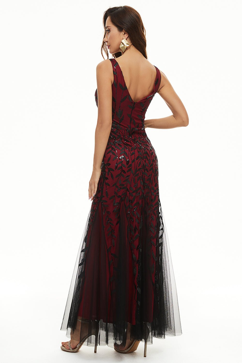 Feuilles Paillettes Tulle Longue Robe Formelle