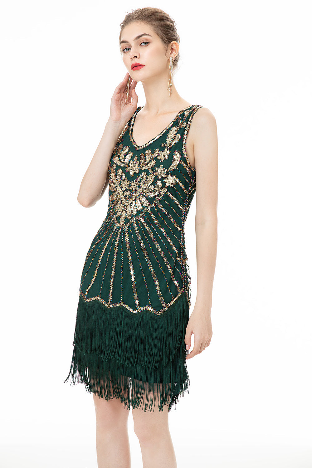 Green Sequin Fringes Robe des années 1920