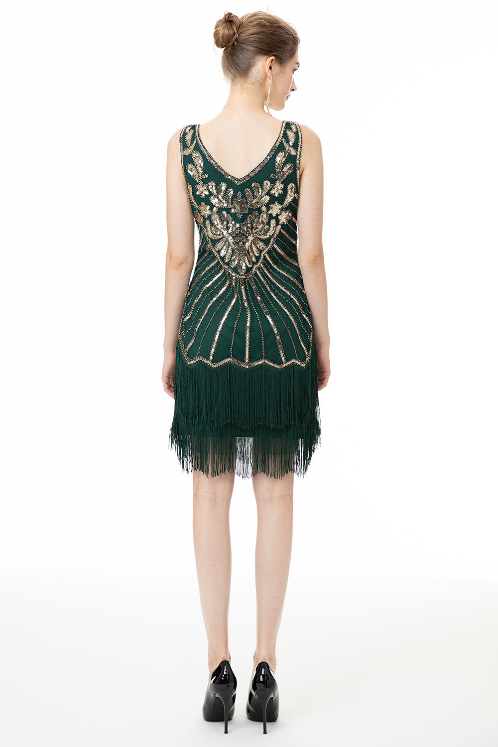 Green Sequin Fringes Robe des années 1920
