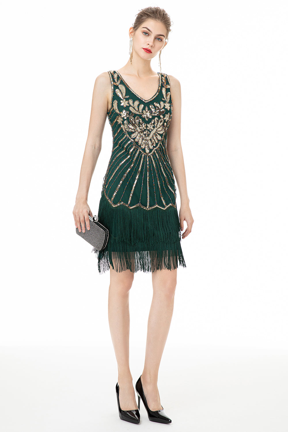 Green Sequin Fringes Robe des années 1920