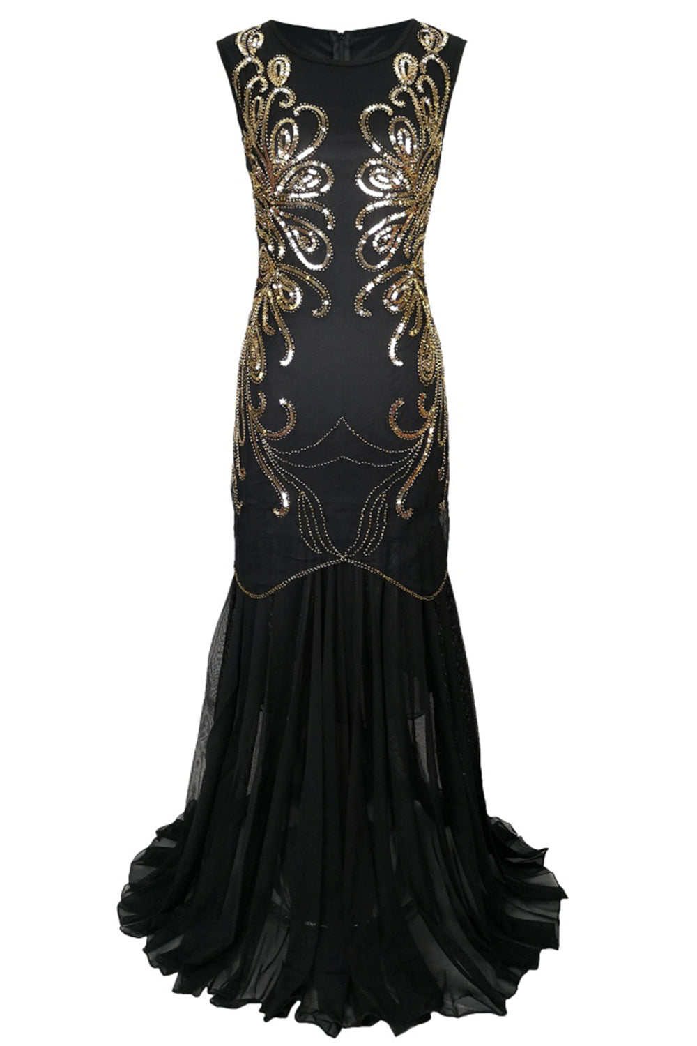 Robe longue à paillettes en or des années 20