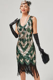 Vert Scoop Neck Sleeveless Flapper Robe à franges