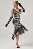 Vert Scoop Neck Sleeveless Flapper Robe à franges