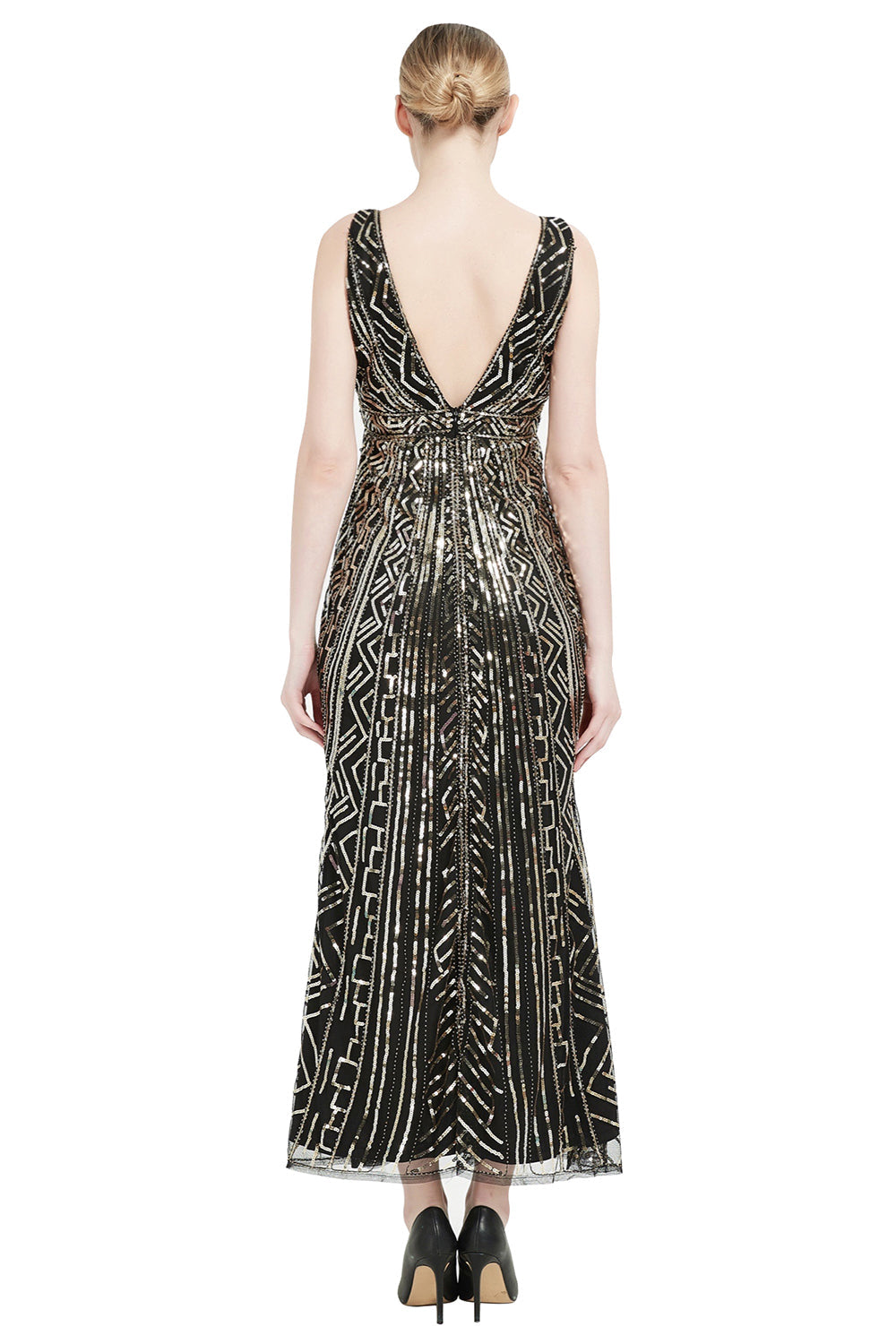 Sequin col V Midi 1920s Flapper Robe Flapper