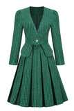 Une ligne V Col Vert Grille Plaid Robe Vintage