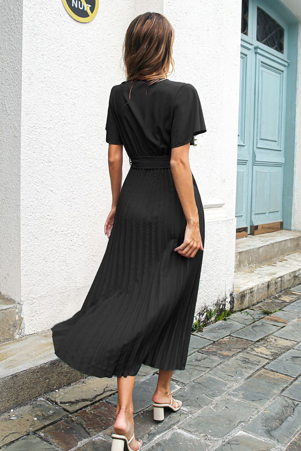 Noir V-Neck Batwing Manches Décontractée Robe Avec Ceinture