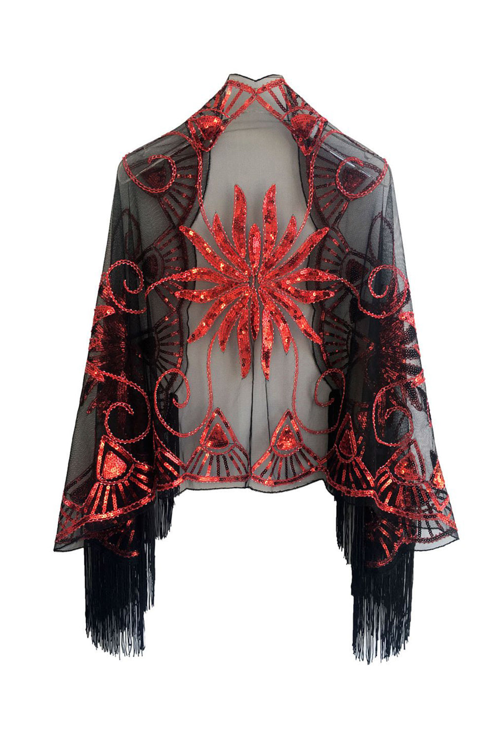 Cap noir doré pailleté des années 1920 avec franges